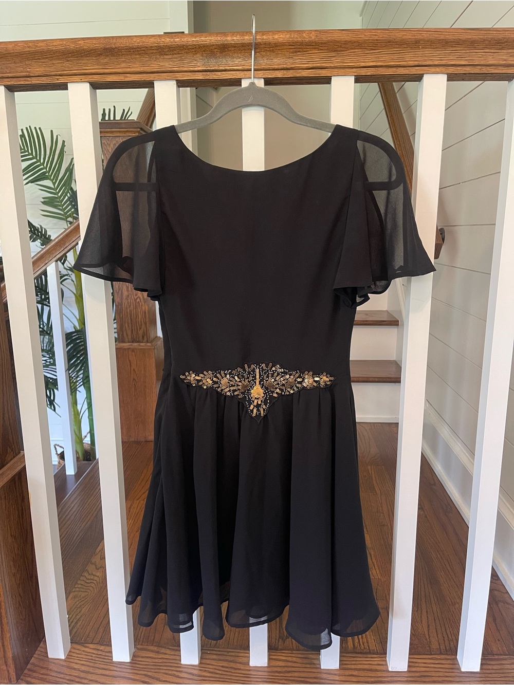 bebe Black Mini Dress with Gold Embellished Waist